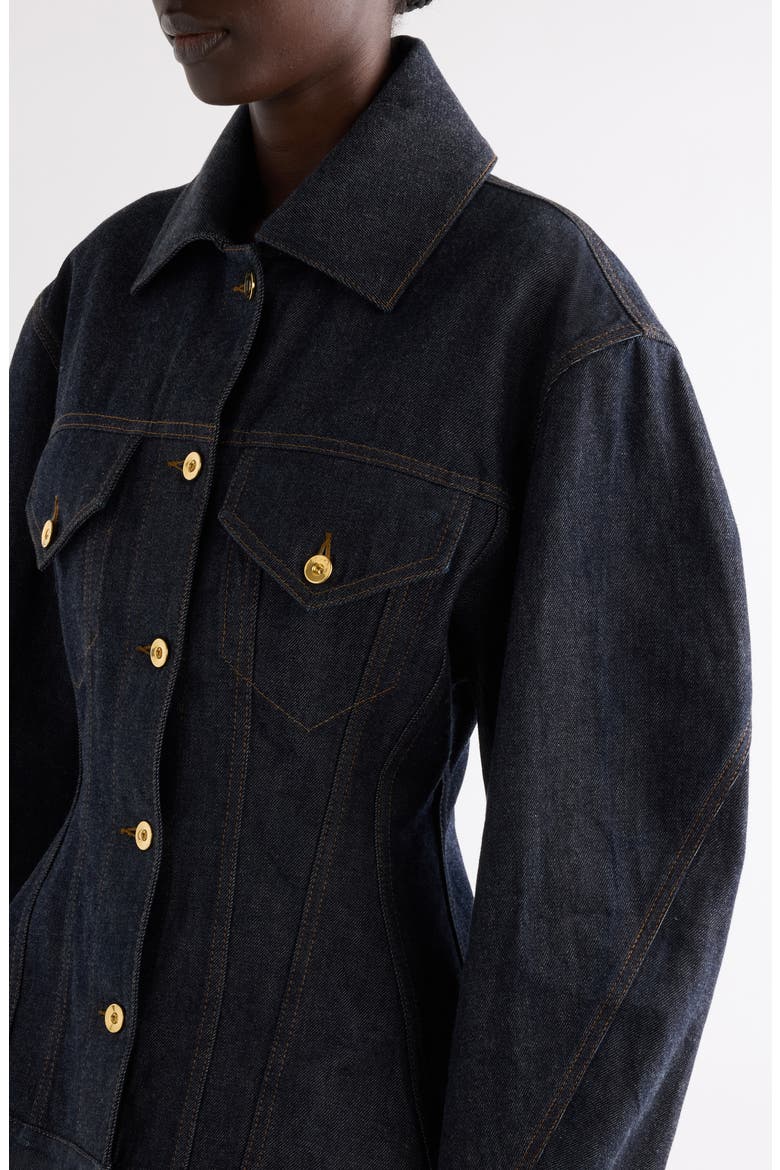 Cocoon Waisted Denim Jacket, Alternate, color, DARK BLUE