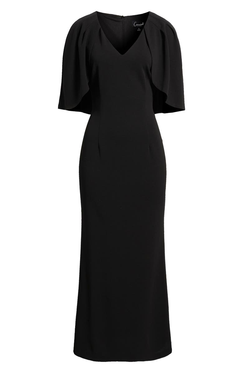Connected Apparel Cape Sleeve Gown, Alternate, color, Black