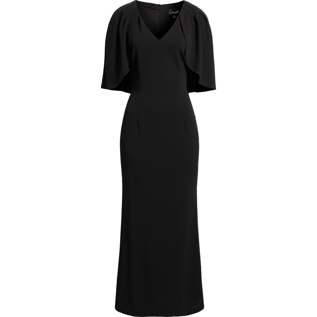 Connected Apparel Cape Sleeve Gown In Black