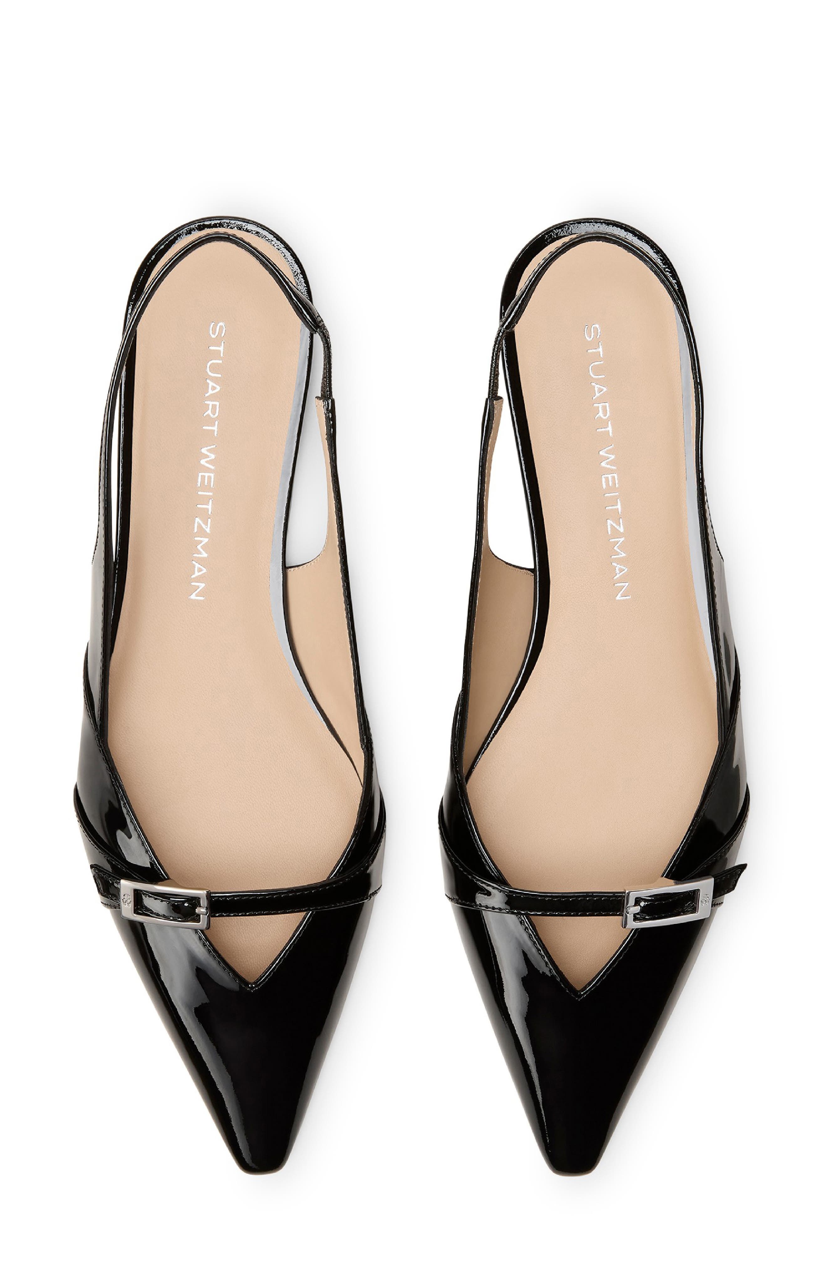 Georgie Pointed Toe Leather Slingback Flat, Alternate, color, BLACK