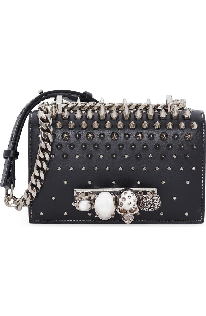 McQueen Jeweled Studded Leather Crossbody Bag, Main, color,