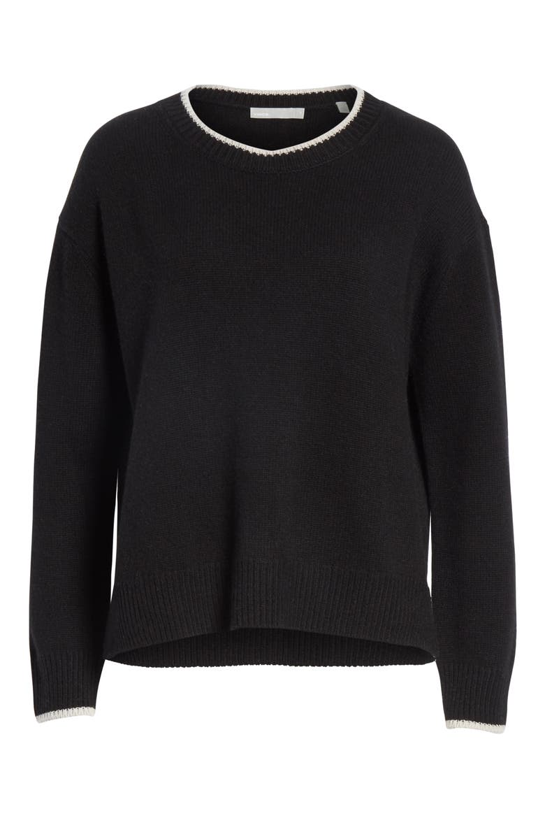 Wool & Cashmere Tipped Sweater, Alternate, color, BLACK/ CHAMPAGNE
