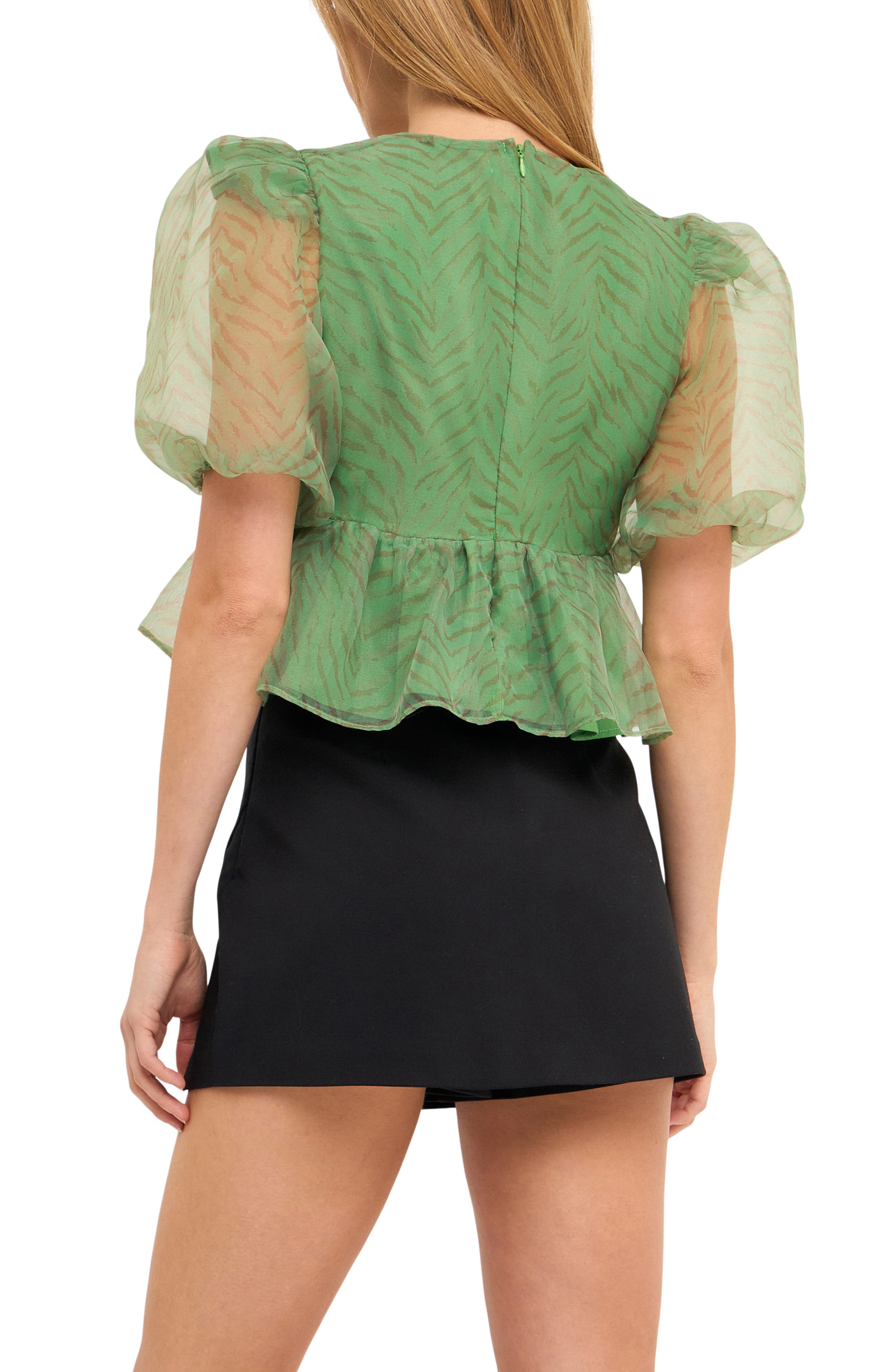 Zebra Print Puff Sleeve Crop Top - image 2