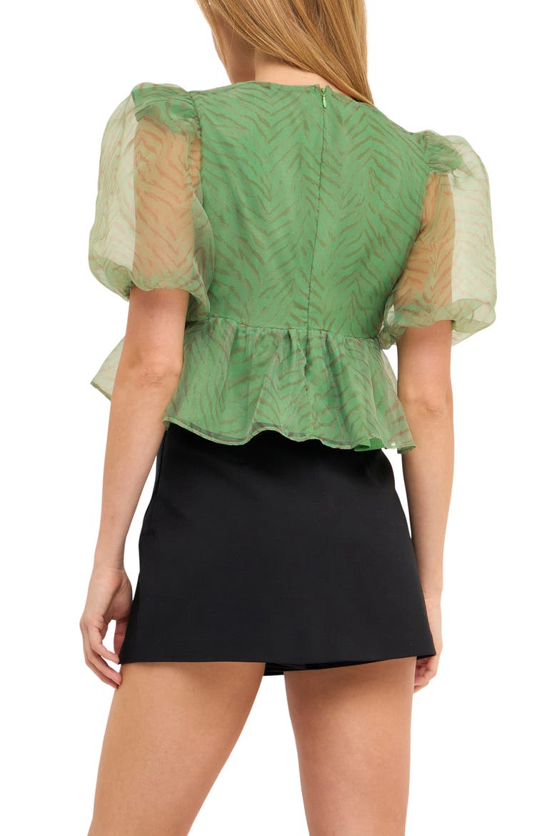 Zebra Print Puff Sleeve Crop Top, Alternate, color, GREEN MULTI