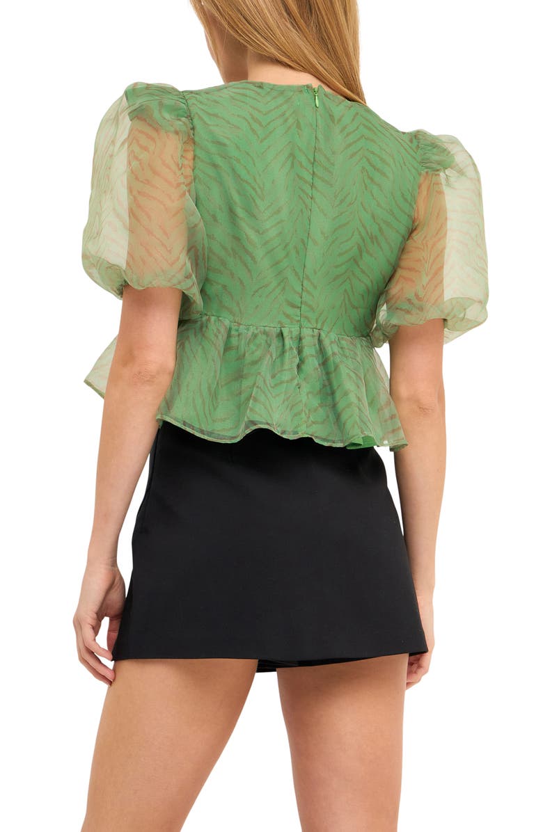 Endless Rose Zebra Print Puff Sleeve Crop Top, Alternate, color, Green Multi