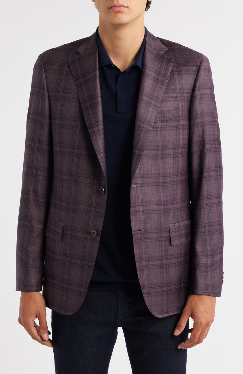 Heritage Gold Milano Regular Fit Purple Plaid Super 130s Wool Sport Coat, Alternate, color, Purple