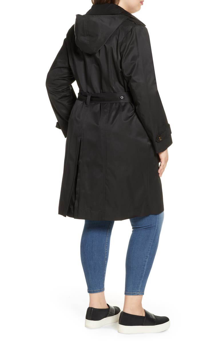 London Fog Knee Length Water Repellent Hooded Trench Coat, Alternate, color,