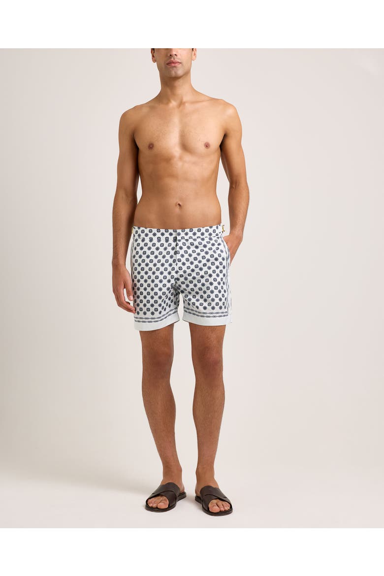 Bulldog Exclusive-Print Mid-Length Swim Shorts, Alternate, color, WHITE SAND