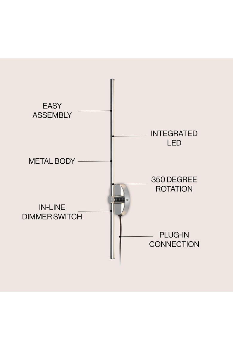 Anton 1-Light Modern Minimalist Iron Adjustable Bar Integrated LED Plug-In Sconce, Alternate, color, Chrome