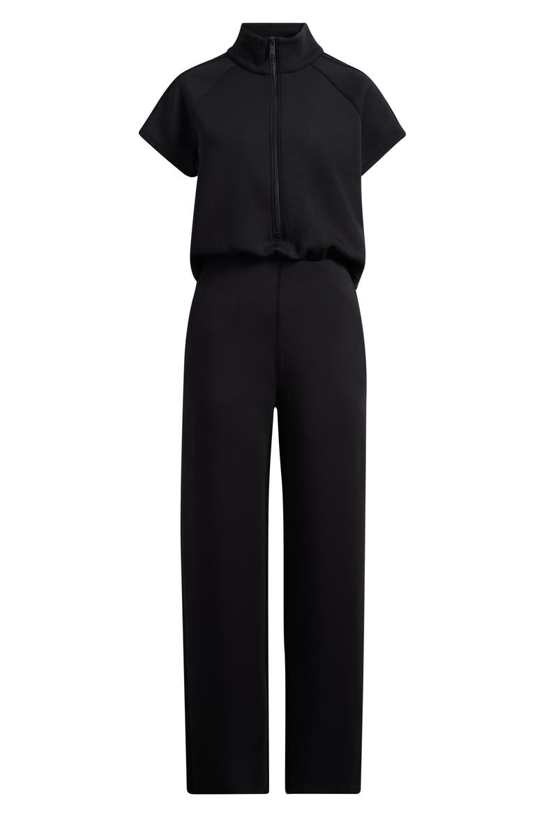 Pintuck Half Zip Jumpsuit, Alternate, color, VERY BLACK