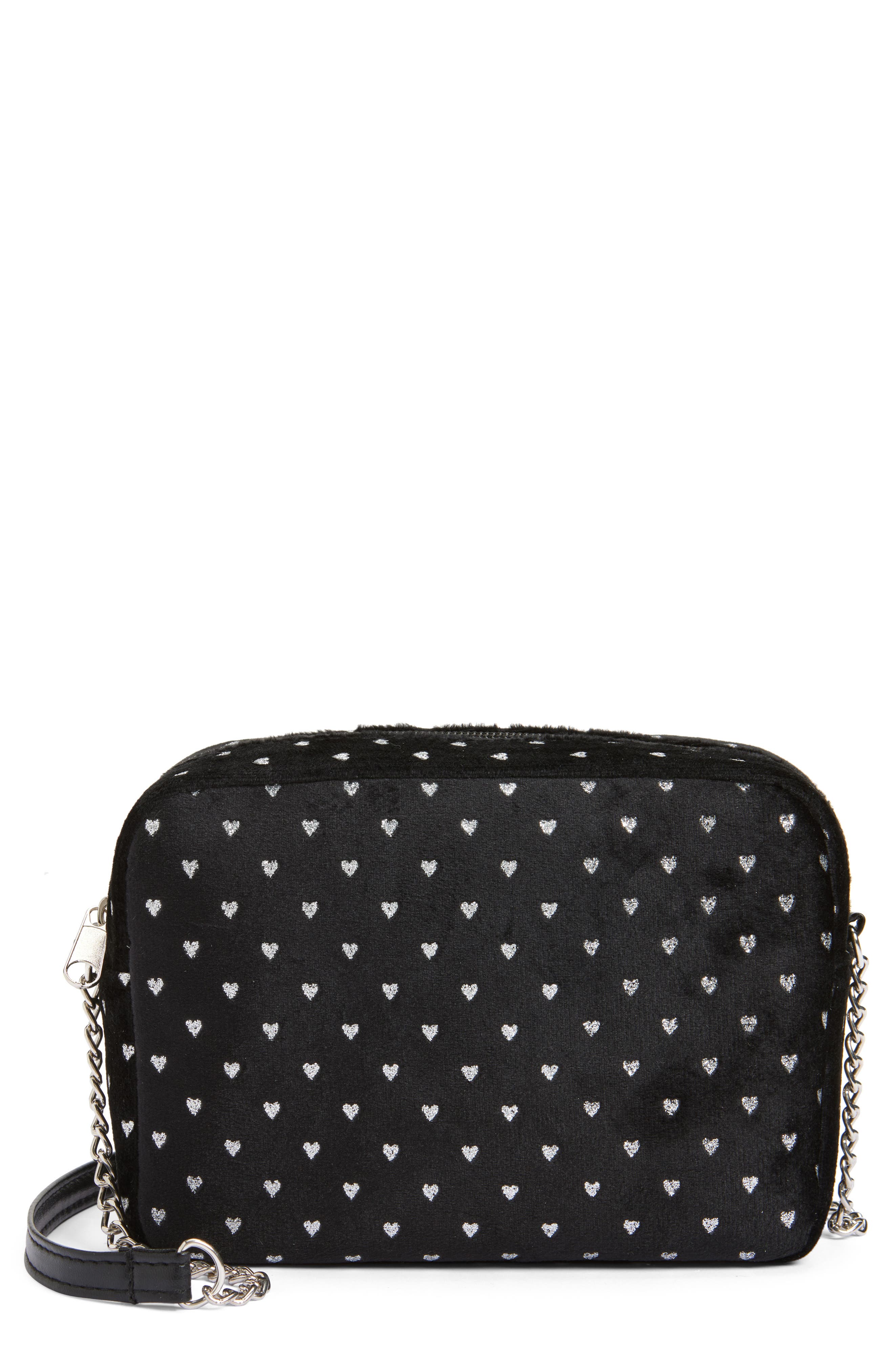 Capelli New York Kids' Velvet Glitter Heart Bag, Main, color, Black Combo