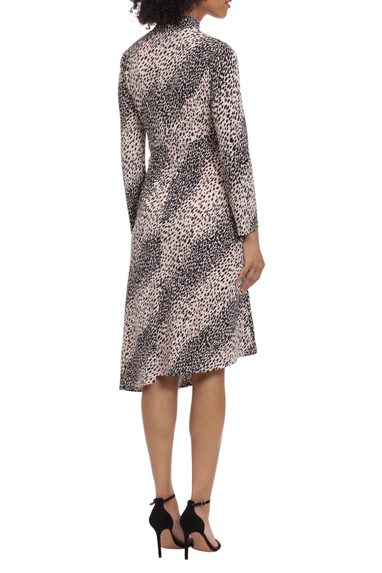 Mock Neck Drape Front Long Sleeve Asymmetric Dress, Alternate, color, IVORY/ BLACK