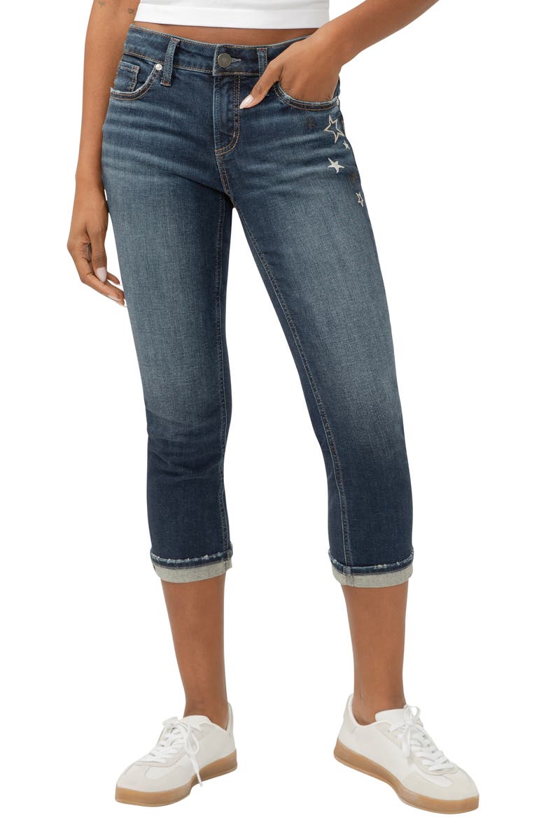 Silver Jeans Co. Elyse Star Embroidered Capri Jeans, Main, color,