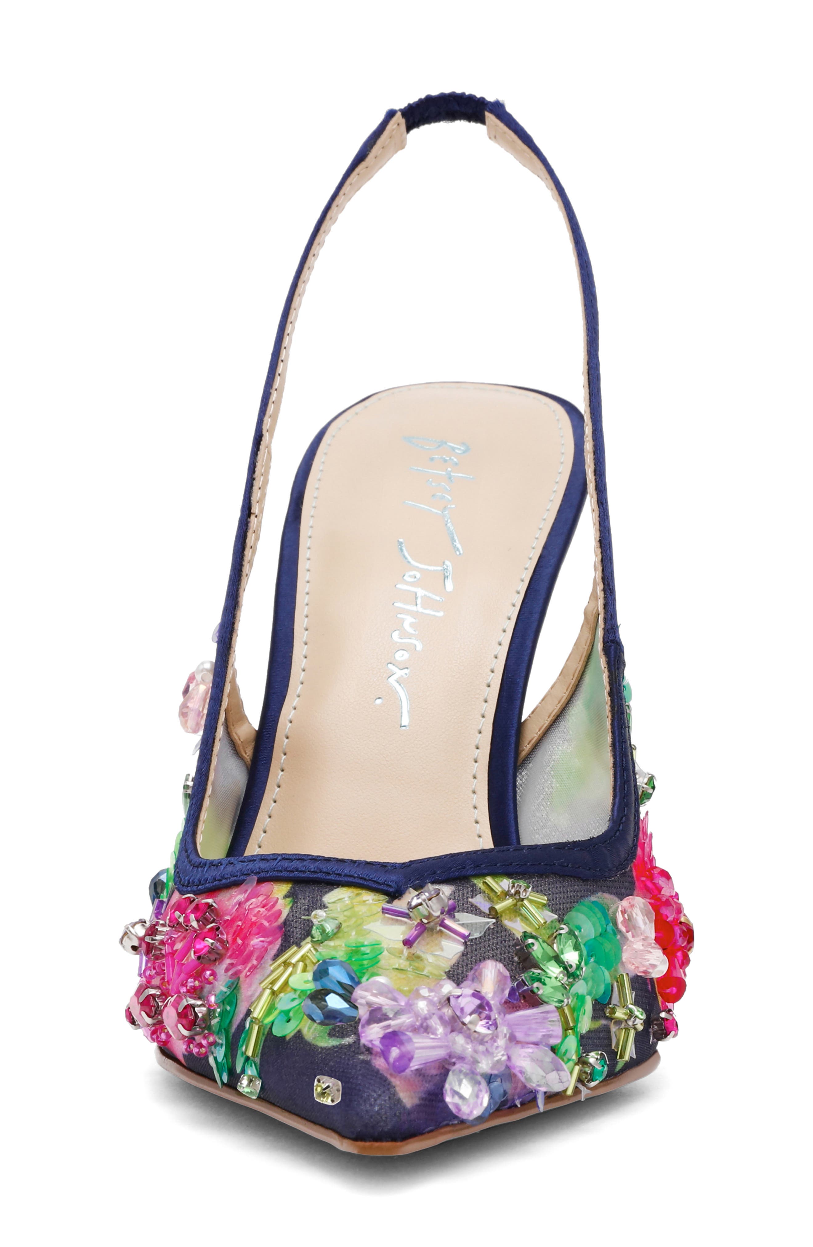 Betsey Johnson Eddie Pointed Toe Slingback Pump, Alternate, color, Navy Multi