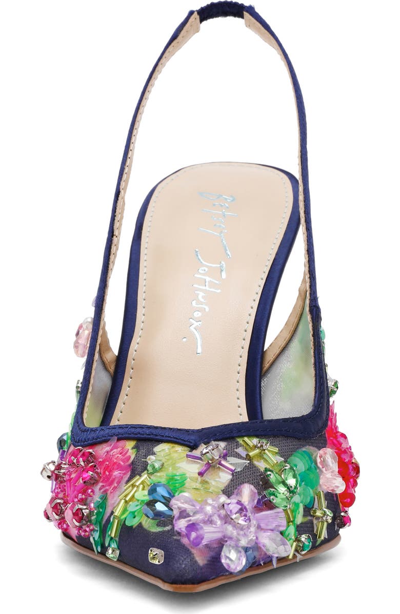 Betsey Johnson Eddie Pointed Toe Slingback Pump, Alternate, color, Navy Multi