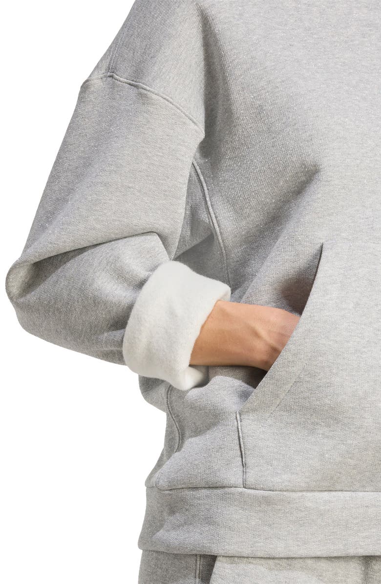 adidas ALL SZN Holiday Glitter Fleece Loose Hoodie, Alternate, color, Medium Grey Heather