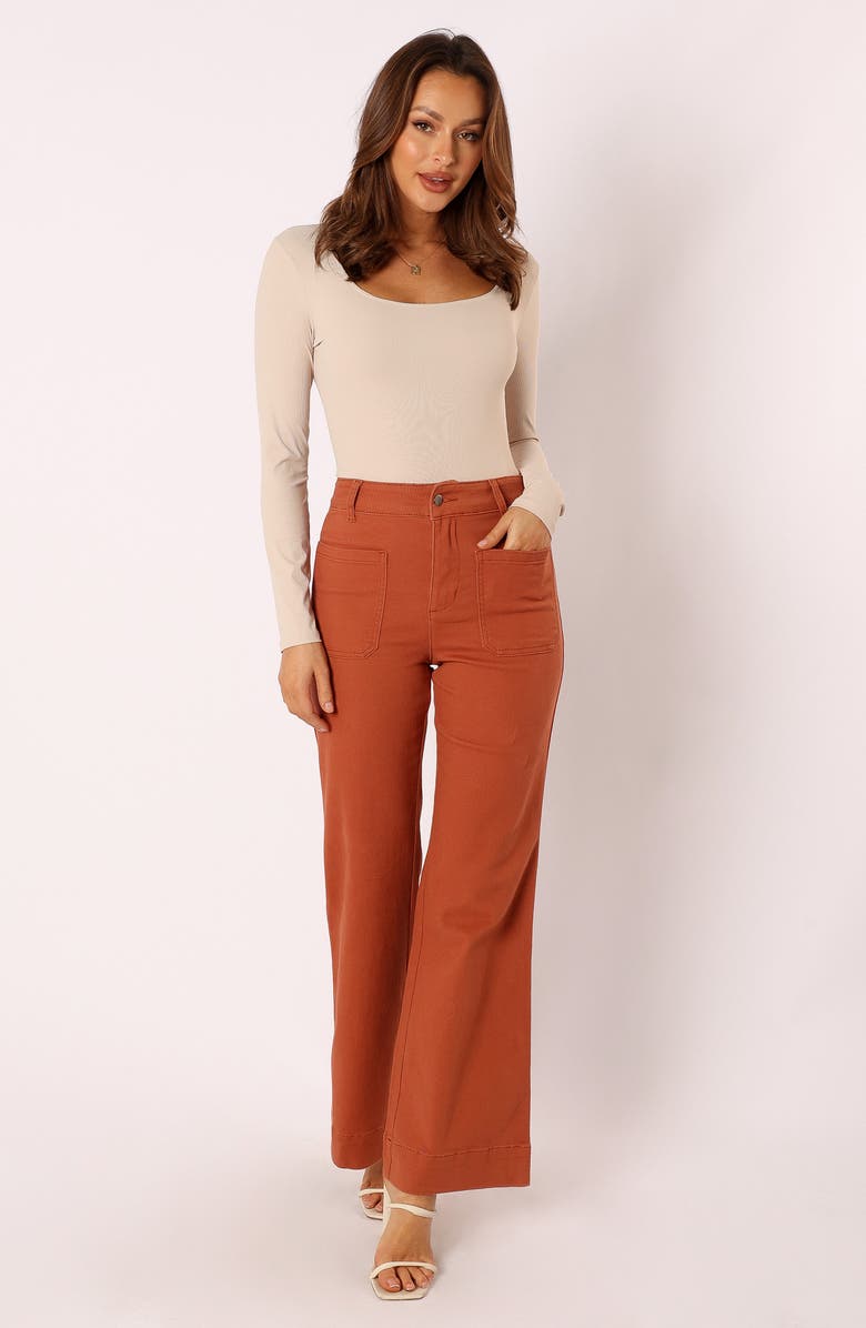 Petal & Pup Nico Patch Pocket Super High Waist Wide Leg Jeans, Alternate, color, Tan