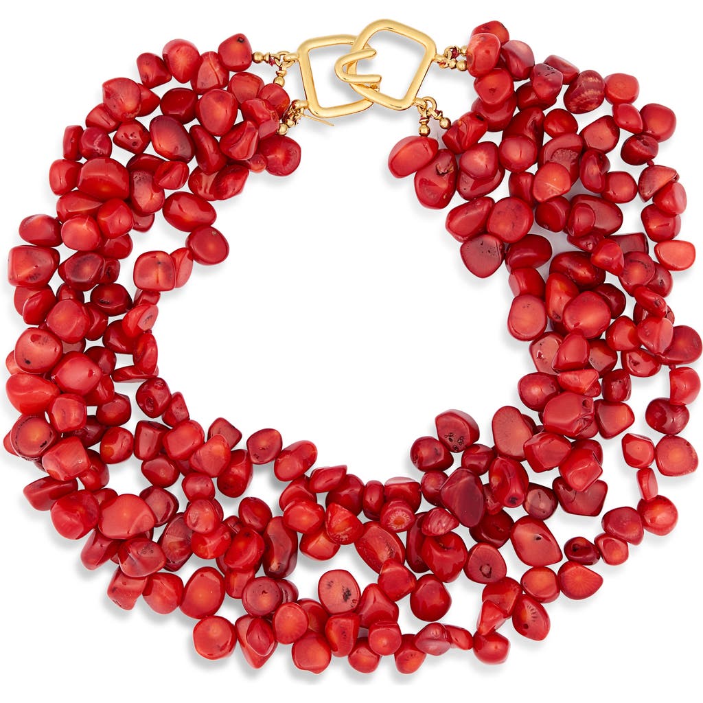 Kenneth Jay Lane Beaded Layered Collar Necklace In Red