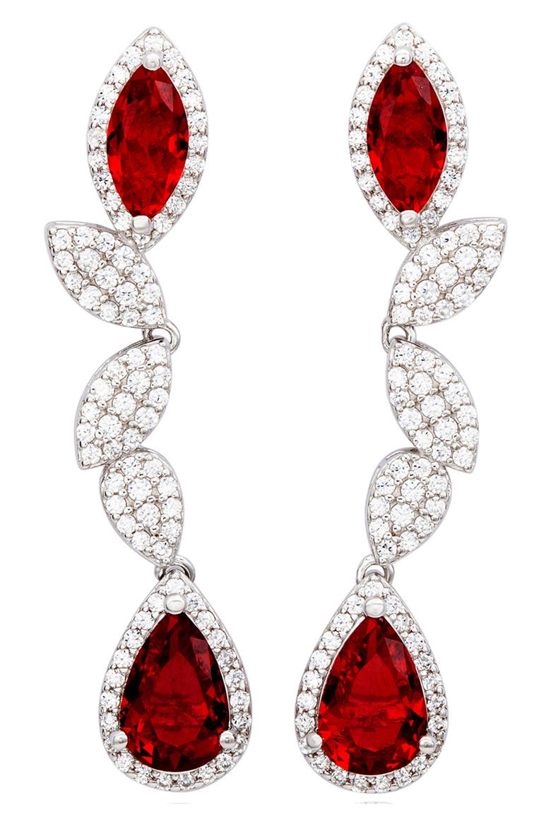 Sterling Silver Sapphire & Lab Grown White Sapphire Drop Dangle Earrings, Main, color, RED