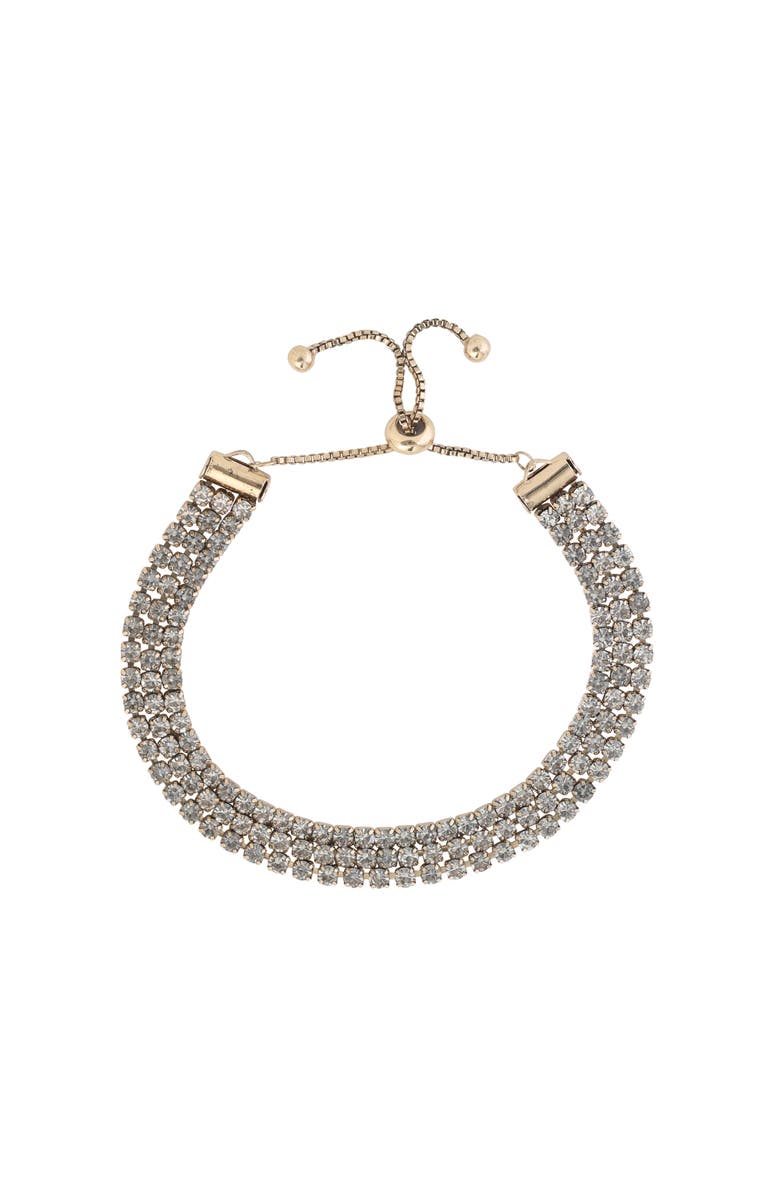 BCBG Generation Adjustable Triple Row Crystal Bracelet in Gold, Main, color, Gold