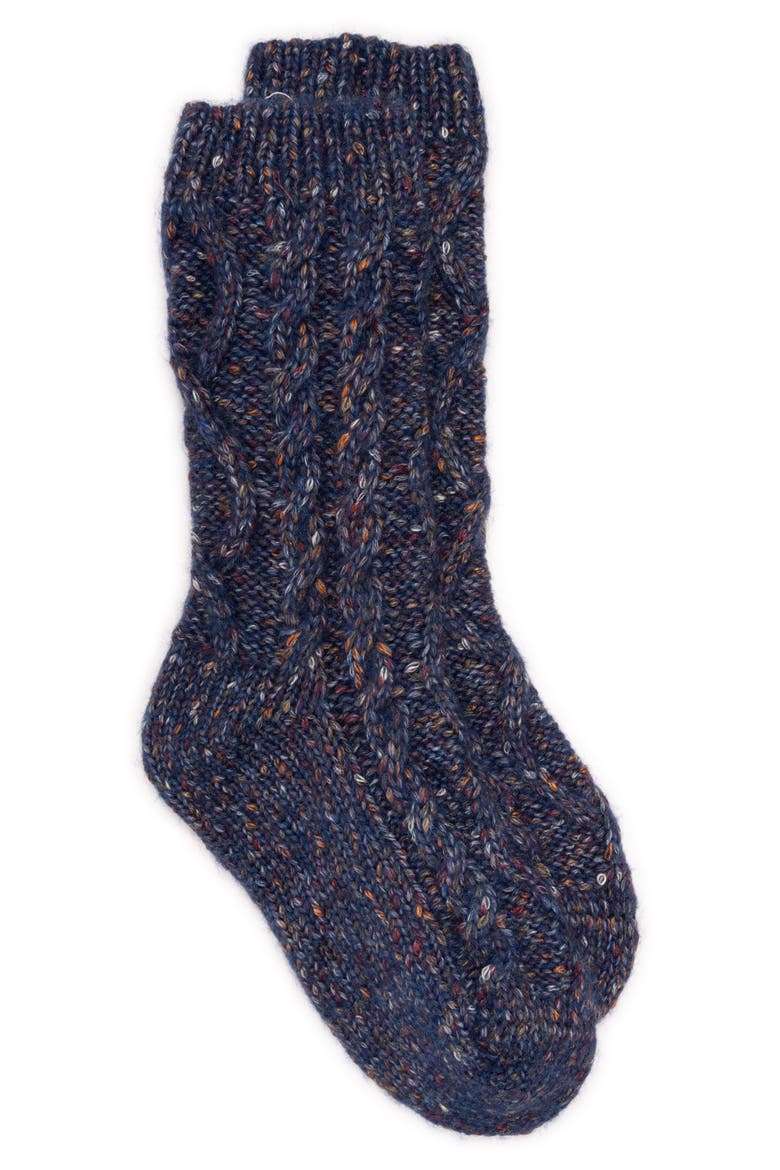 Cable Knit Sweater Crew Socks, Main, color, DARK BLUE