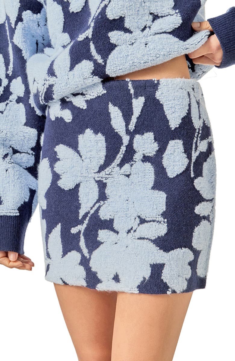 English Factory Fuzzy Flower Miniskirt, Alternate, color, Navy/ Powder Blue