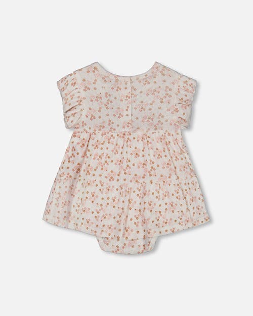 Deux Par Deux Baby Girl's Organic Cotton Pointelle Romper Printed White And Pink Flowers In White With Pink Flowers
