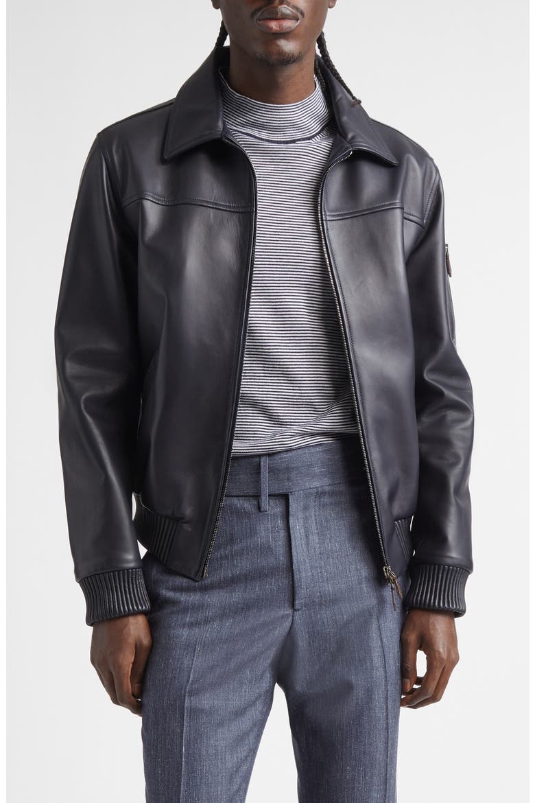 Aviator Lambskin Leather Jacket, Main, color, DARK BLUE