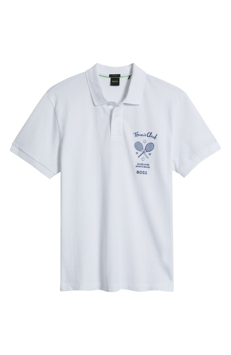 BOSS Member Embroidered Cotton Piqué Polo, Main, color, White