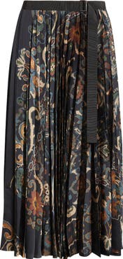 Sacai Floral Print Pleated Midi Skirt | Nordstrom