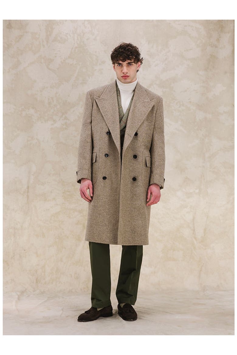 Bogart Breasted Herringbone Coat, Alternate, color, Beige