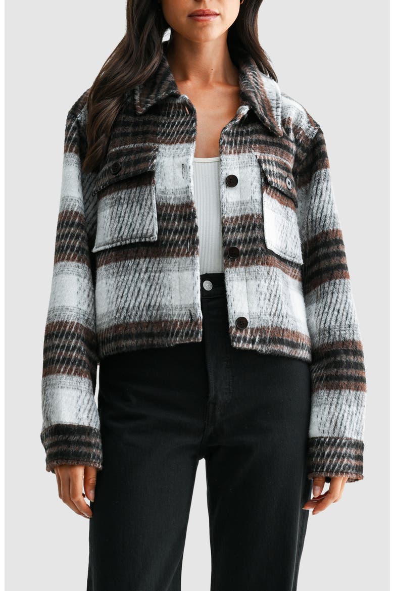Plaid Crop Jacket, Main, color, BROWN PLAID