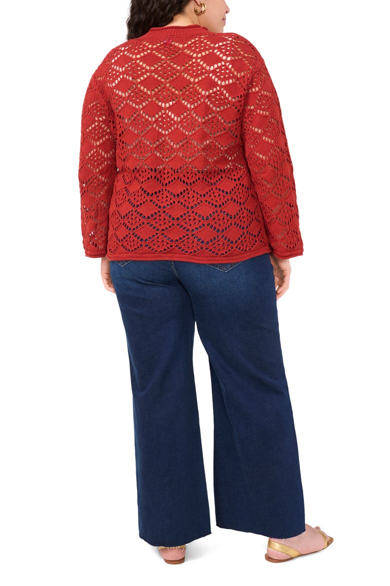 Pointelle Cotton Cardigan, Alternate, color, CHILI