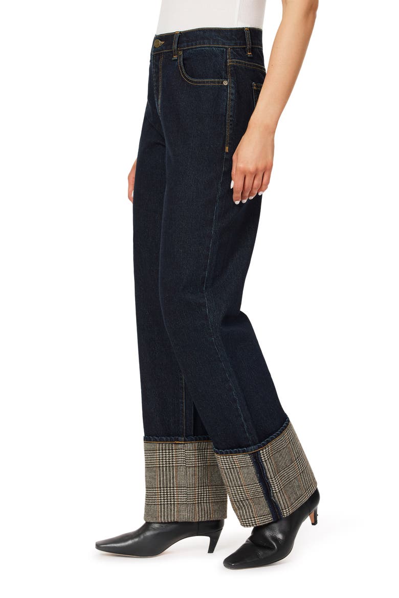 Nelle Mixed Media Relaxed Straight Leg Jeans, Alternate, color, SEA