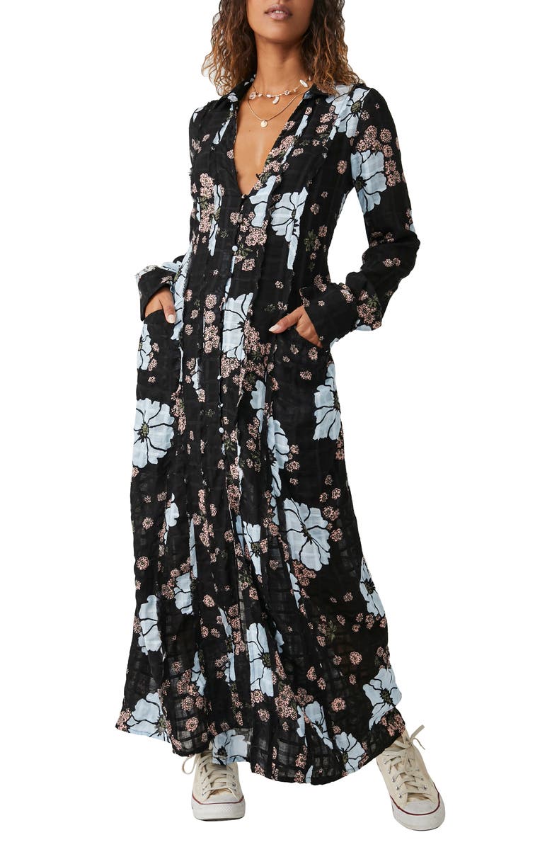 Free People Back at It Floral Print Long Sleeve Maxi Dress, Main, color, 