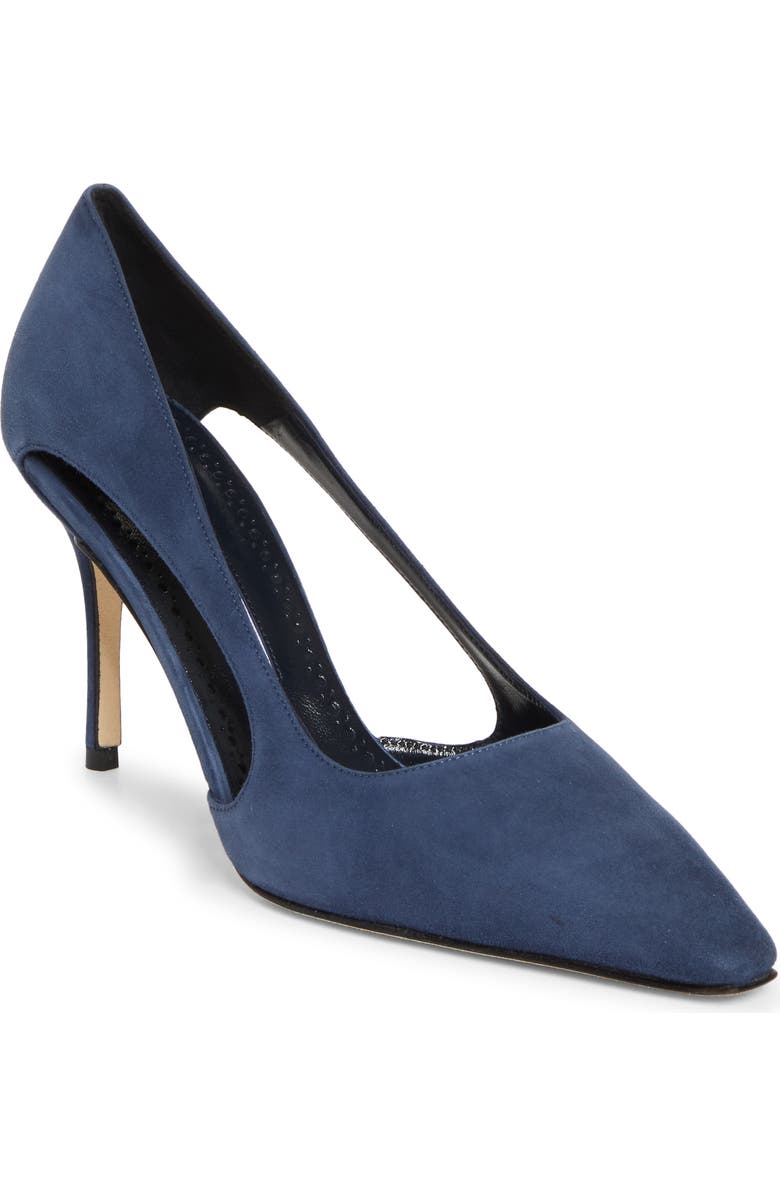 Manolo Blahnik Boukefalos Pointed Toe Pump, Main, color, Navy