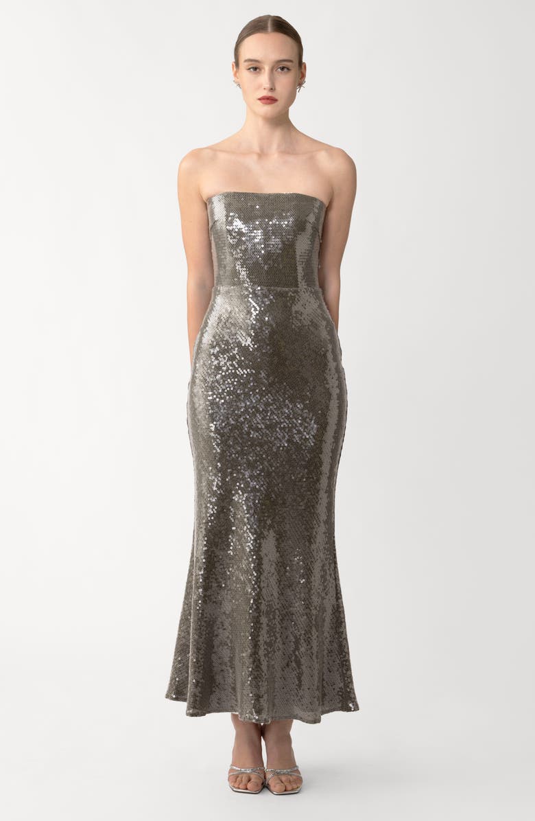 SAU LEE Ciara Sequin Strapless Mermaid Gown, Alternate, color, Smokey Olive