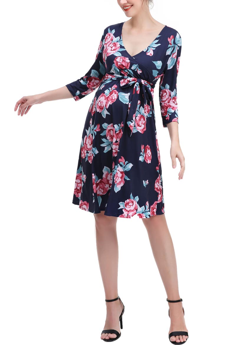 Phoebe Floral Faux Wrap Maternity Nursing Dress, Main, color, Multicolored