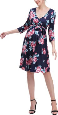 Kimi & Kai Phoebe Floral Faux Wrap Maternity Nursing Dress