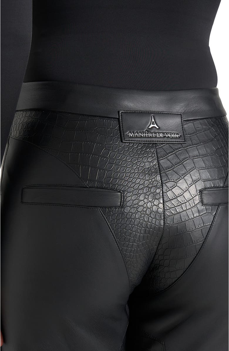 Manière De Voir Seren Croc Embossed Lace Up Trousers, Alternate, color, Black