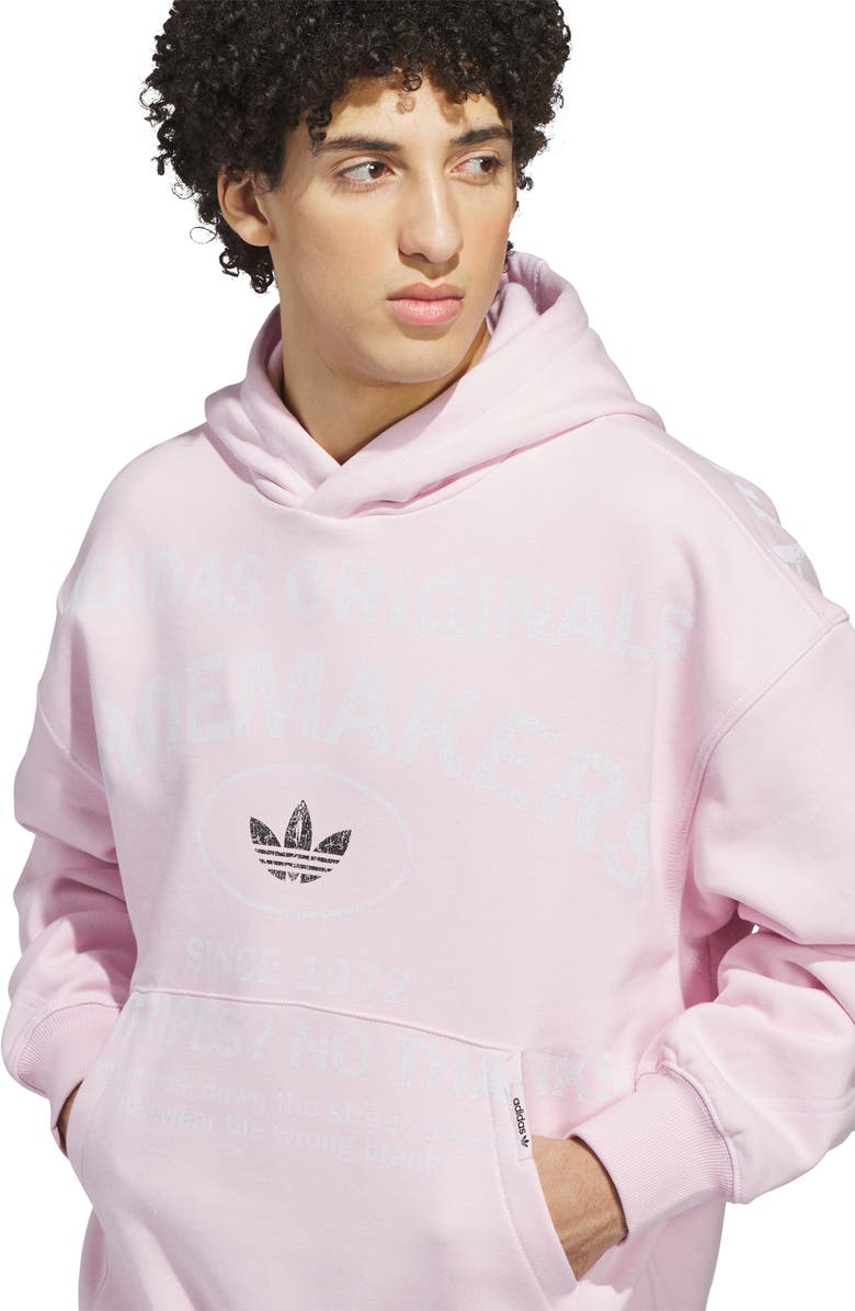 adidas Shoemaker Loose Fit Graphic Hoodie, Alternate, color, Clear Pink