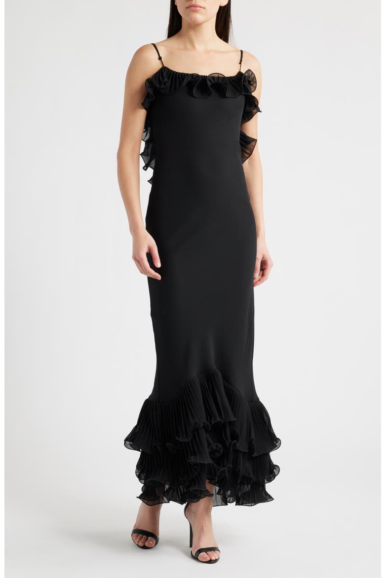 midi dress knit delina seo Delfi Collective Ruffle Open Back Mermaid Gown (Women) EOSS-2023