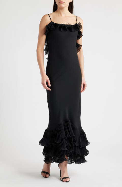 Delina Ruffle Open Back Mermaid Gown