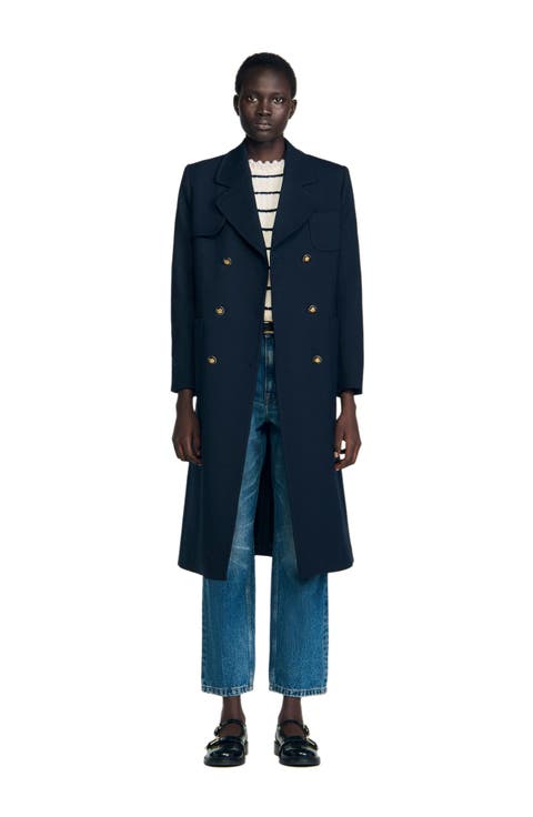 Structured long double-breasted coat