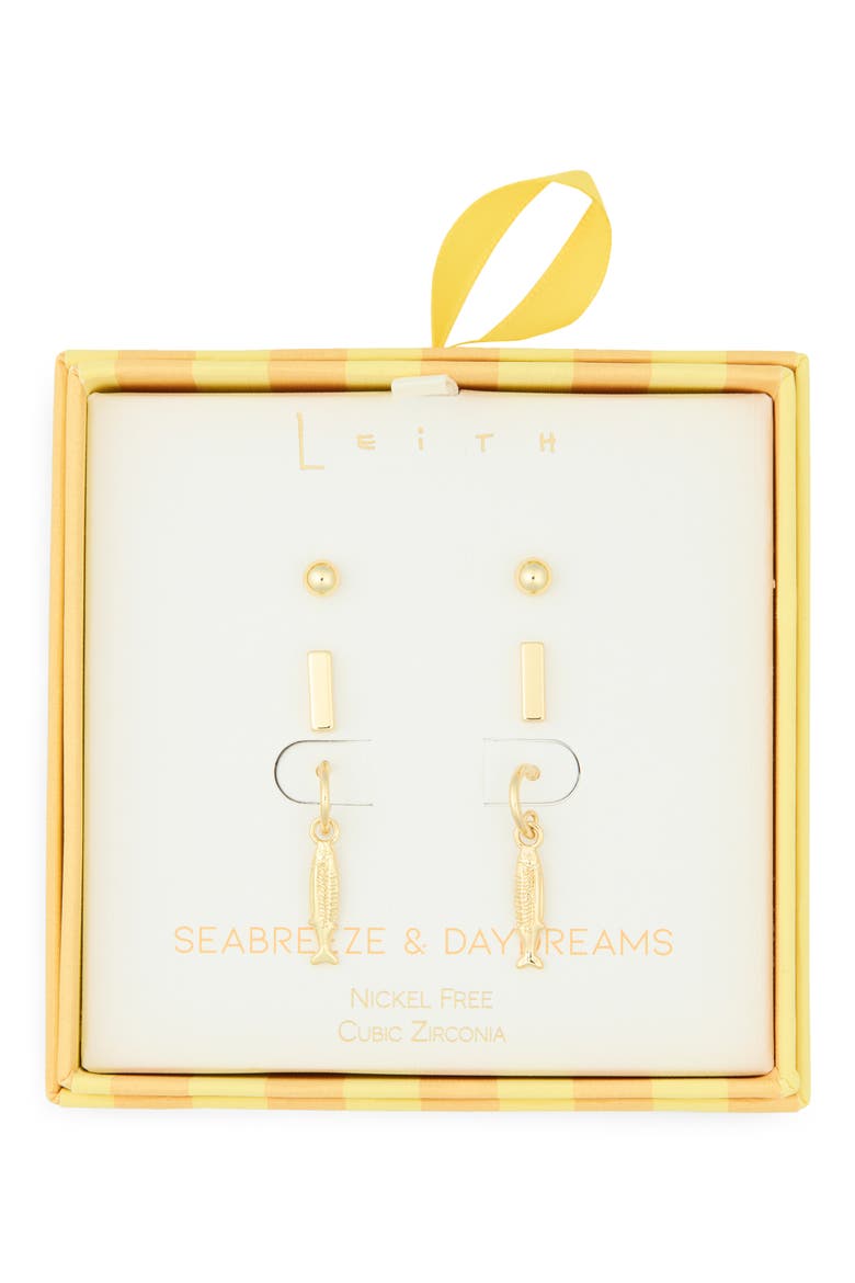 Seabreeze & Daydreams Set of 3 Fish Earrings, Main, color, GOLD