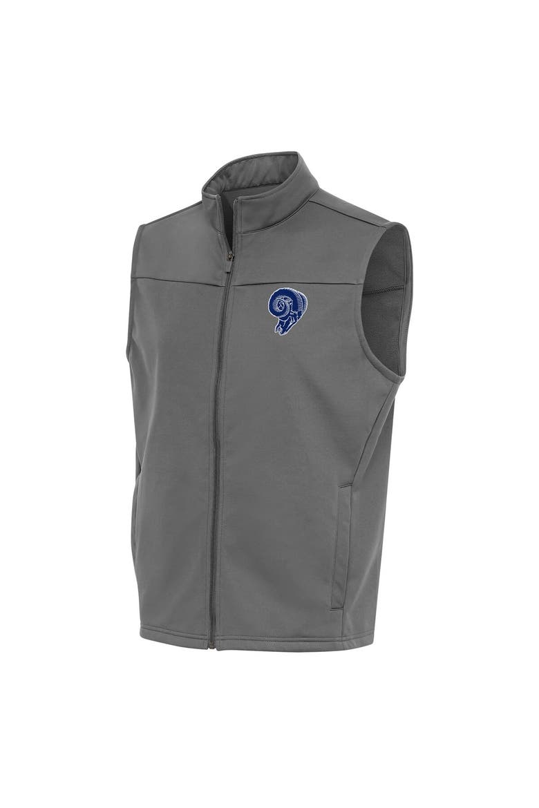 Men's Antigua Steel Los Angeles Rams Team Logo Throwback Links Golf Full-Zip Vest, Alternate, color, Steel
