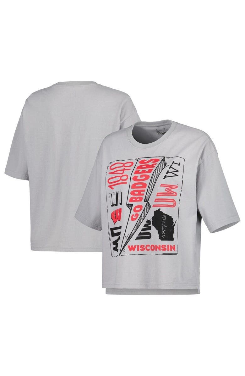 PRESSBOX Women's Pressbox Silver Wisconsin Badgers Rock & Roll School of Rock T-Shirt, Main, color, 