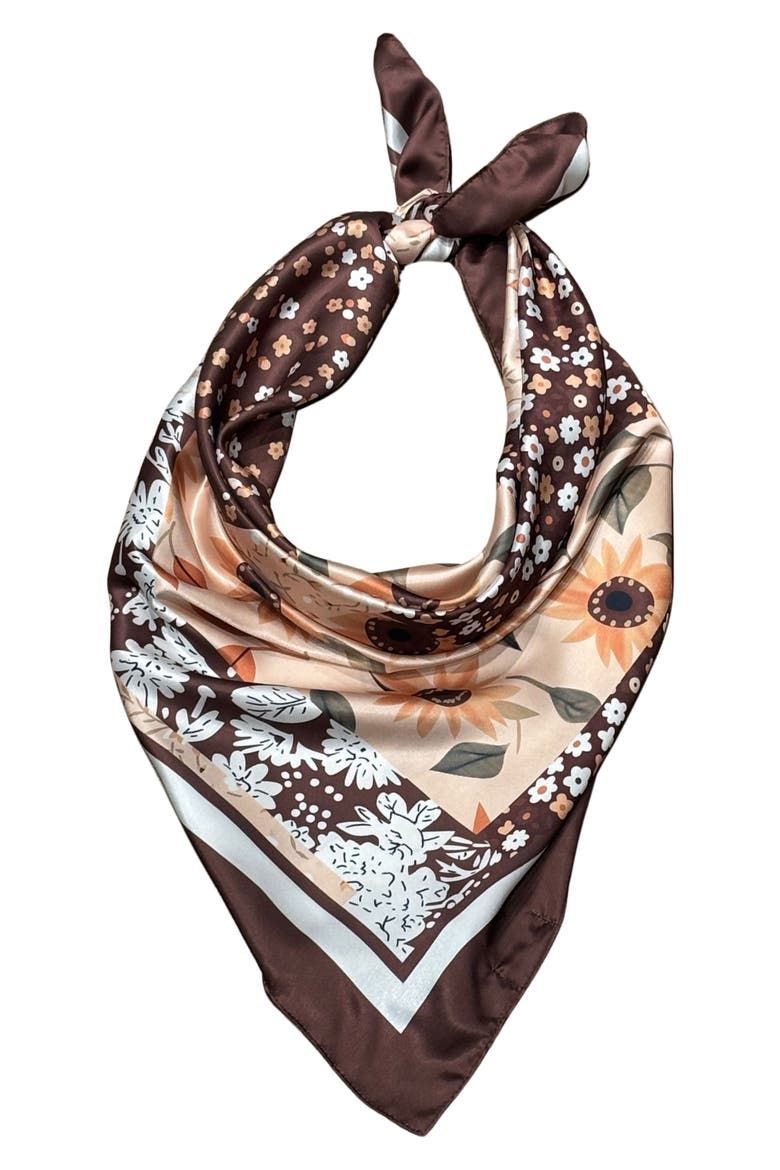 Floral Satin Scarf, Alternate, color, BROWN