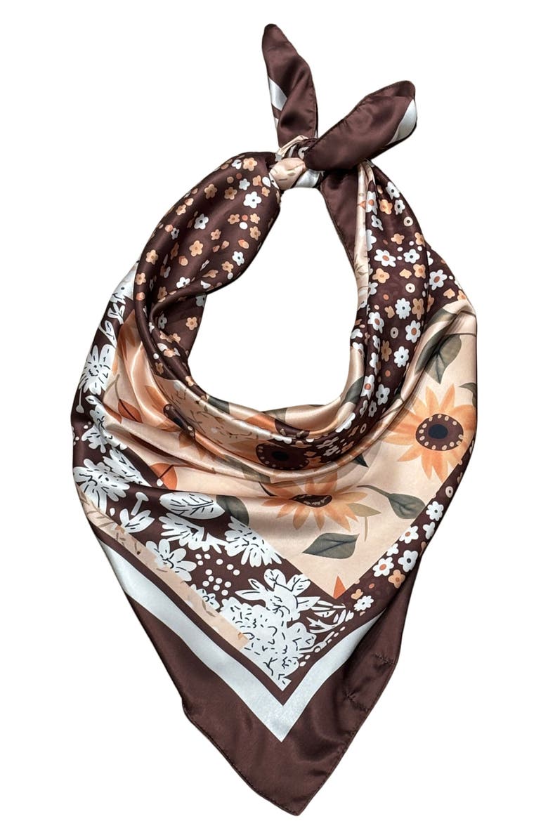 MARCUS ADLER Floral Satin Scarf, Alternate, color, Brown