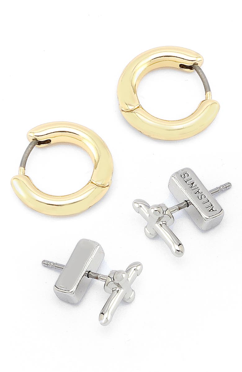 AllSaints 2 Pairs of Earrings, Alternate, color, Gold/ Rhodium
